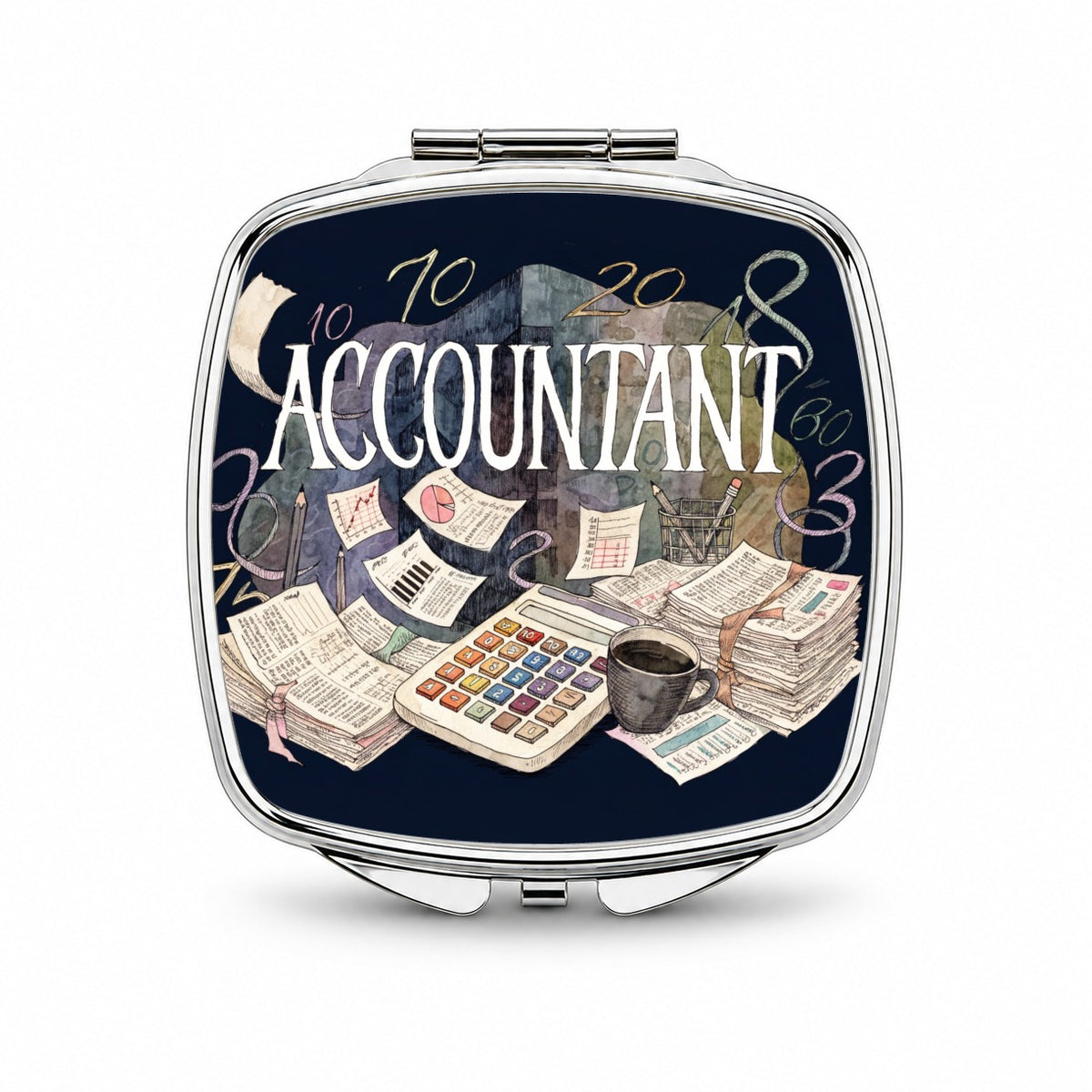 Accountant Accounting Bookkeeping Numbers Small Travel Purse Handbag Pocket Makeup Compact Mirror