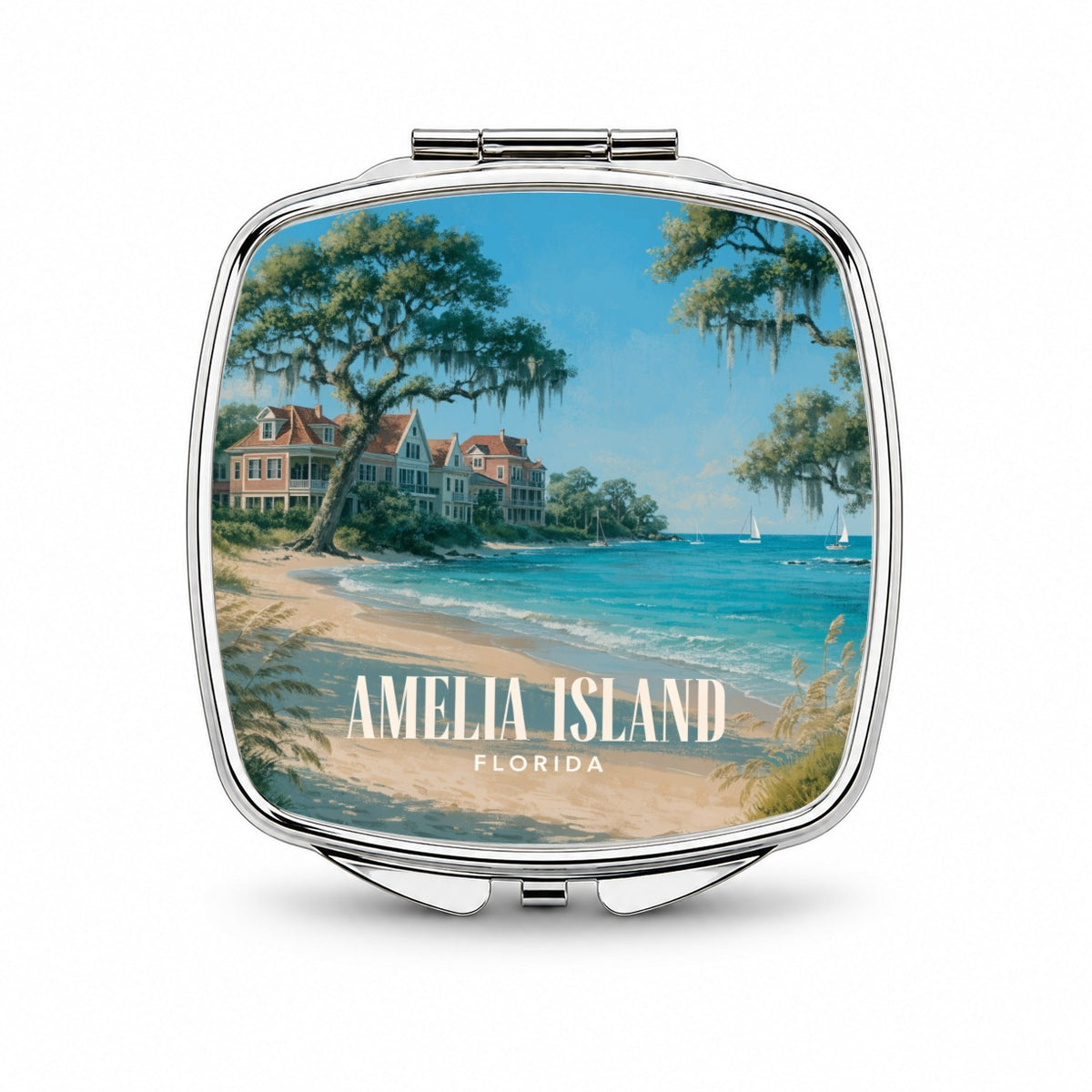 Amelia Island Florida Travel Small Travel Purse Handbag Pocket Makeup Compact Mirror