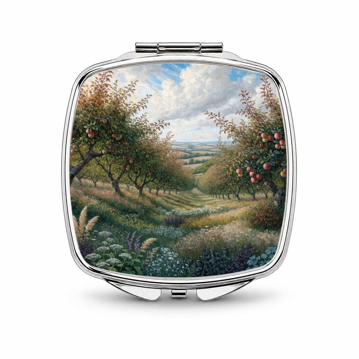 Apple Orchard Country Illustration Small Travel Purse Handbag Pocket Makeup Compact Mirror