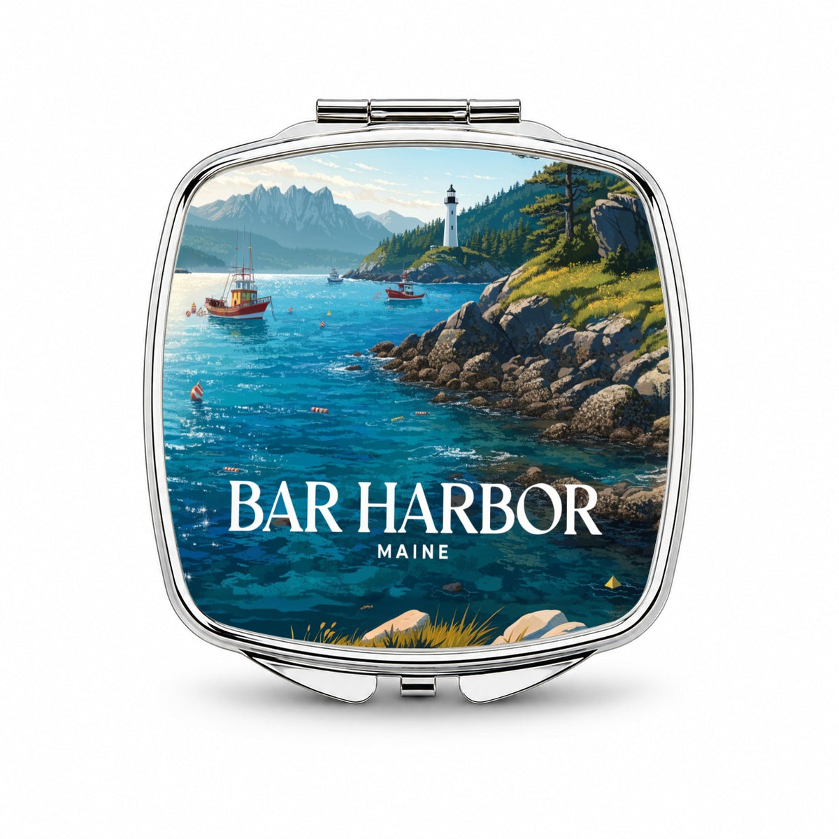 Bar Harbor Maine Travel Small Travel Purse Handbag Pocket Makeup Compact Mirror