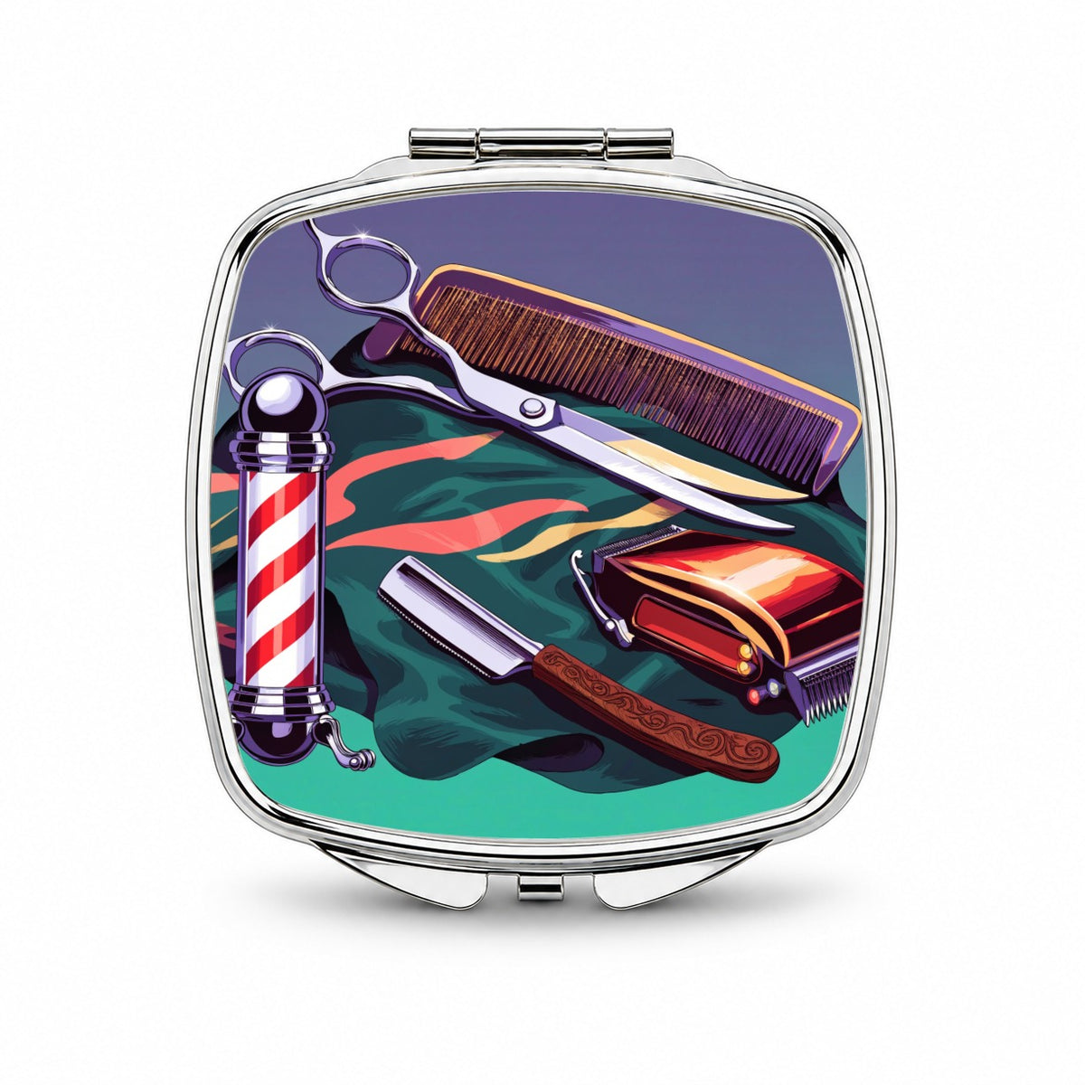 Barber Barbershop Tools Small Travel Purse Handbag Pocket Makeup Compact Mirror
