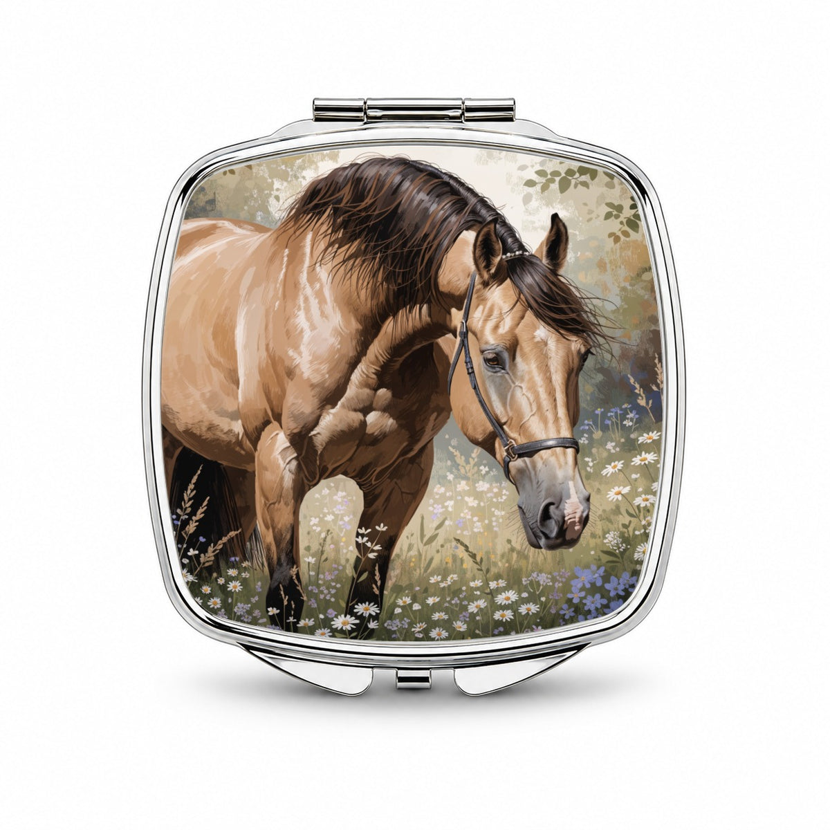 Beautiful Horse Wildflowers Small Travel Purse Handbag Pocket Makeup Compact Mirror