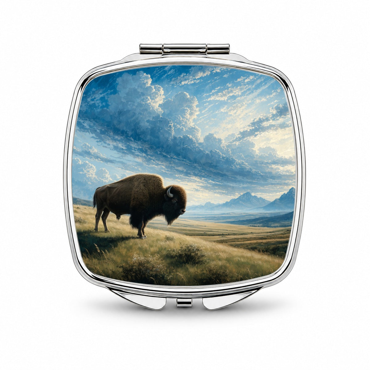 Bison Prairie Landscape Small Travel Purse Handbag Pocket Makeup Compact Mirror