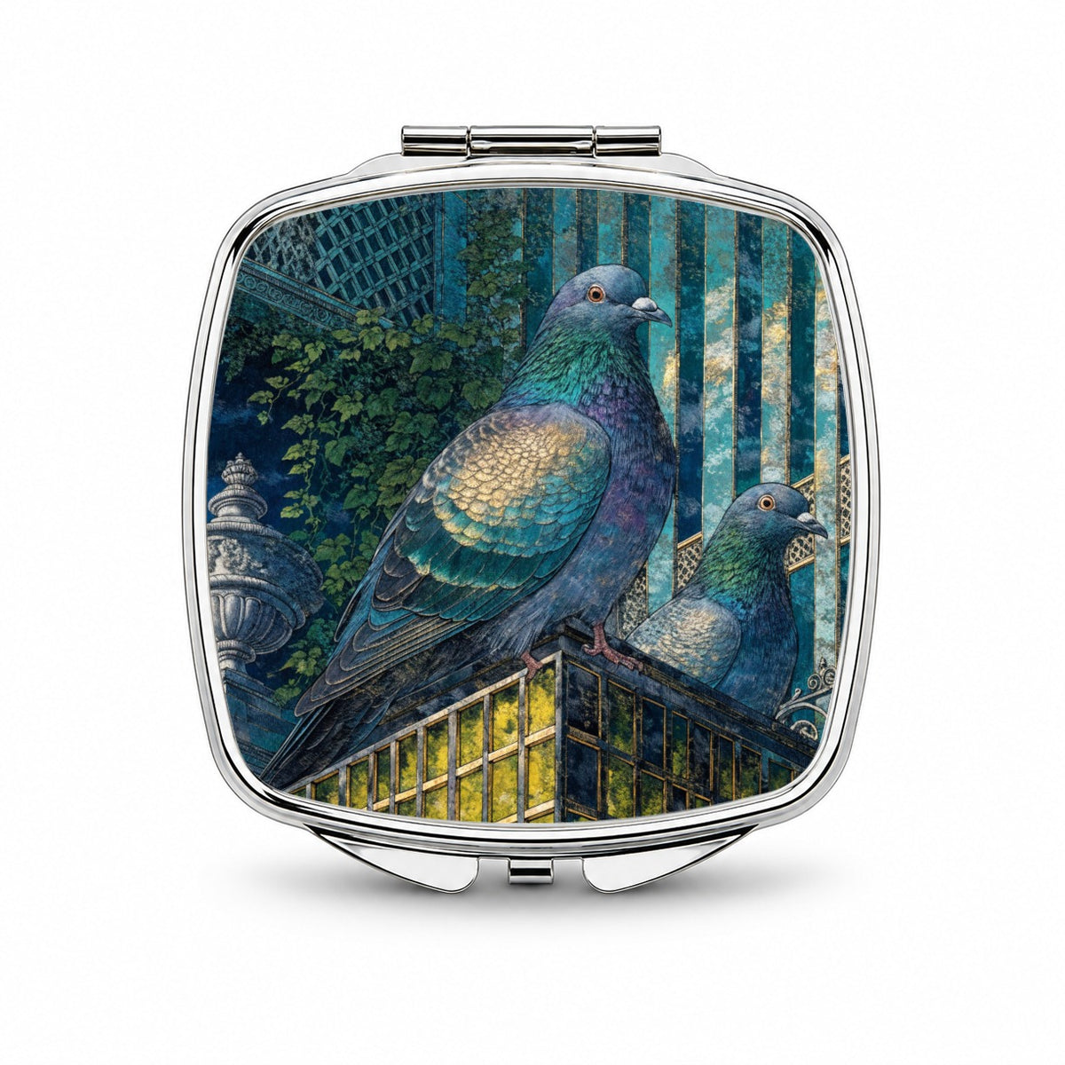 City Pigeons On A Roof Small Travel Purse Handbag Pocket Makeup Compact Mirror