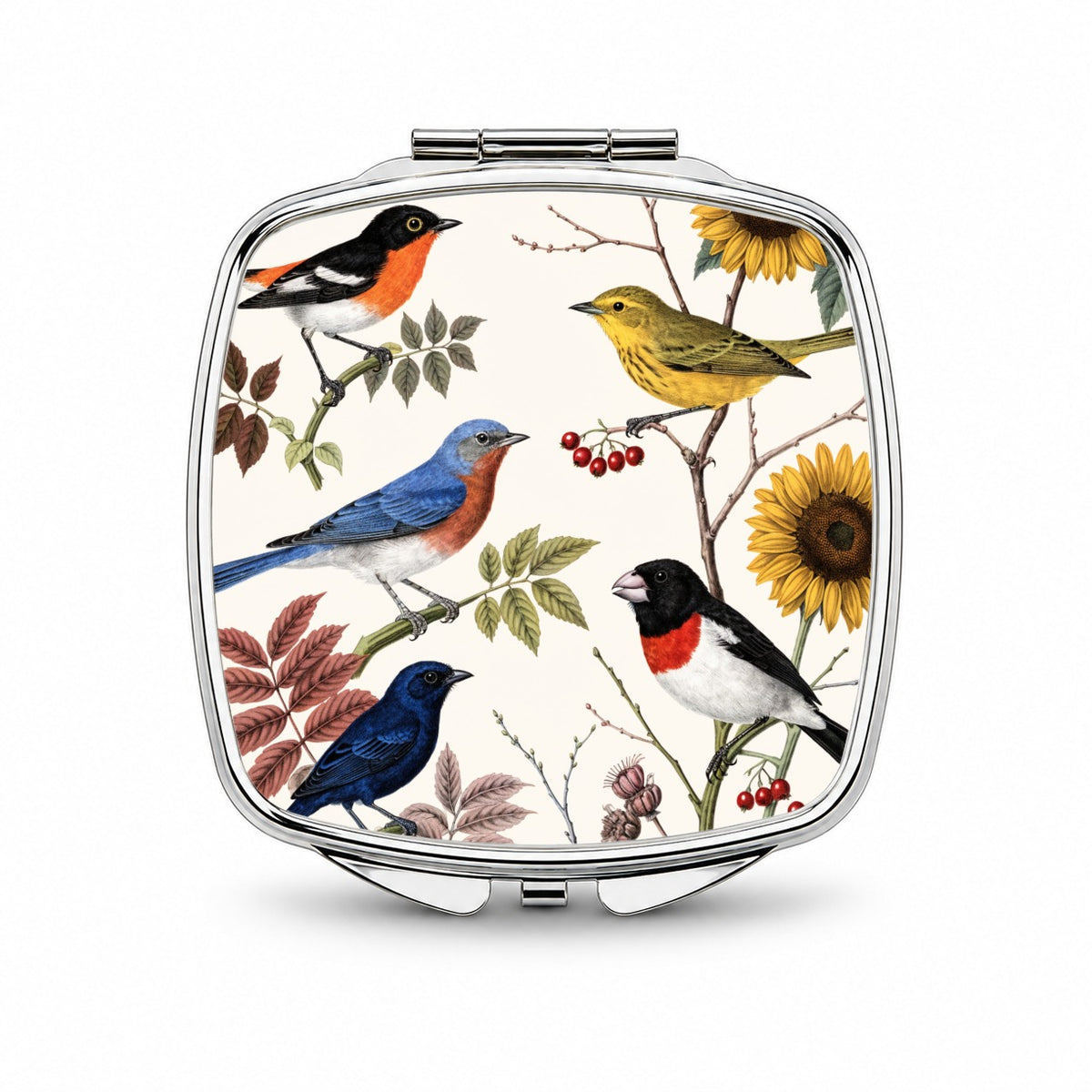 Colorful Backyard Songbirds Small Travel Purse Handbag Pocket Makeup Compact Mirror