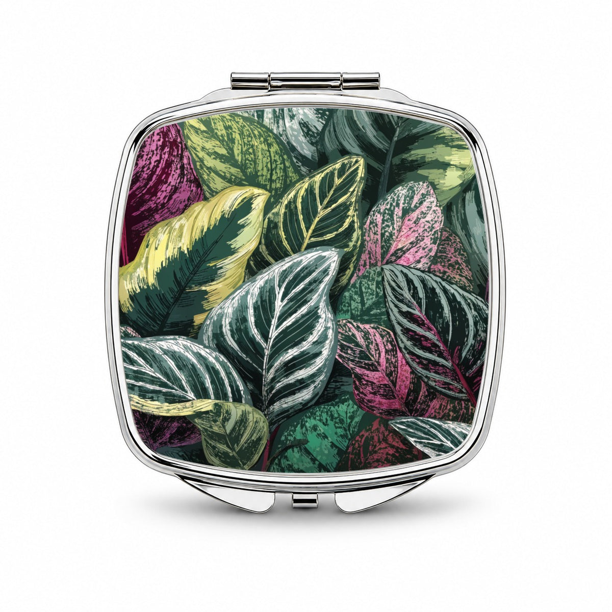 Colorful Calathea Leaves Small Travel Purse Handbag Pocket Makeup Compact Mirror