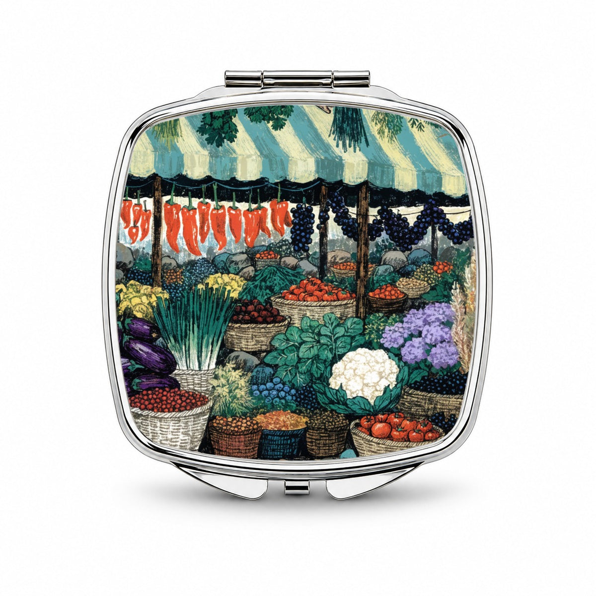 Colorful Farmers Market Small Travel Purse Handbag Pocket Makeup Compact Mirror