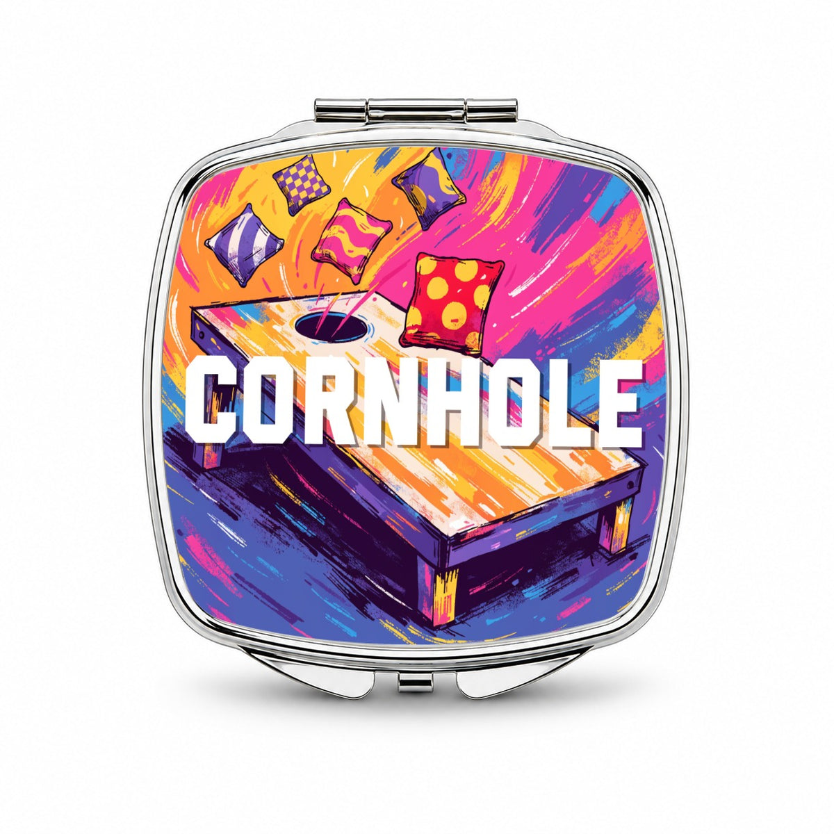 Cornhole Game Small Travel Purse Handbag Pocket Makeup Compact Mirror