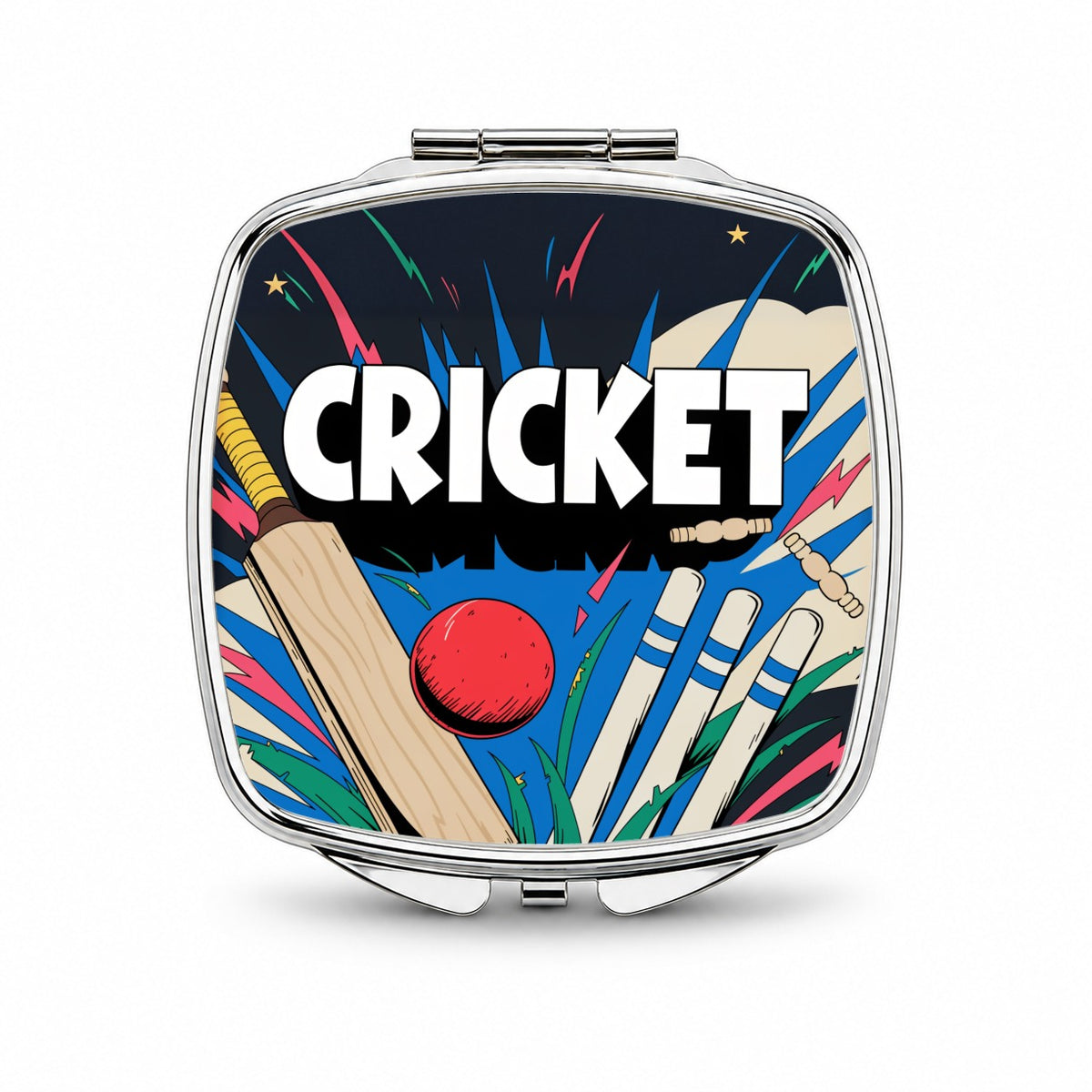 Cricket Bat Ball Wickets Small Travel Purse Handbag Pocket Makeup Compact Mirror