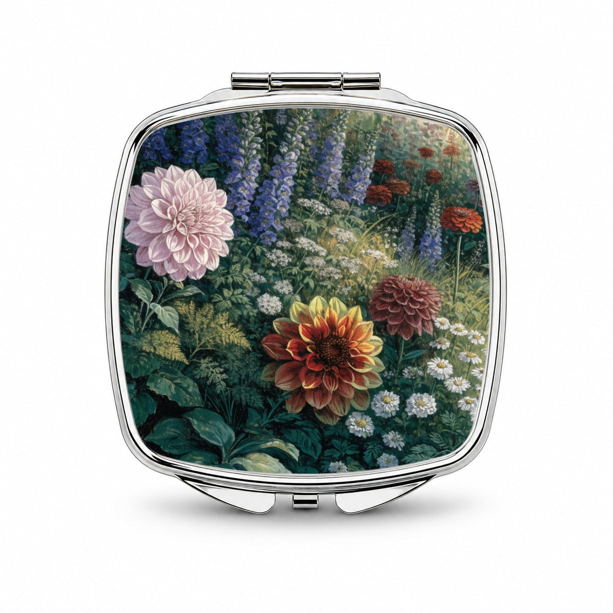 Cut Flower Cottage Garden Small Travel Purse Handbag Pocket Makeup Compact Mirror