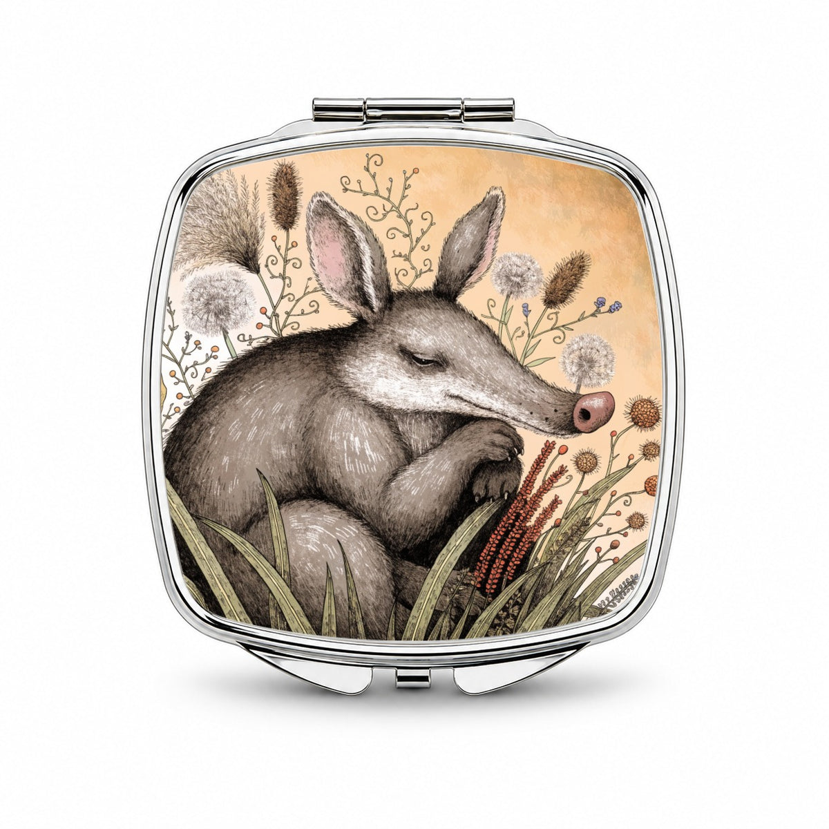 Cute Aardvark Illustration Small Travel Purse Handbag Pocket Makeup Compact Mirror