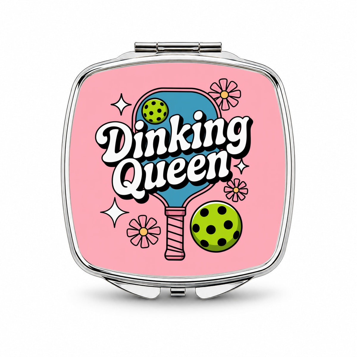 Dinking Queen Pickleball Small Travel Purse Handbag Pocket Makeup Compact Mirror