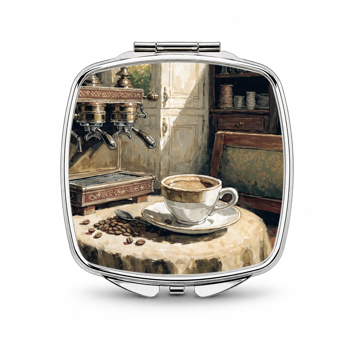 Espresso Coffee Aesthetic Small Travel Purse Handbag Pocket Makeup Compact Mirror