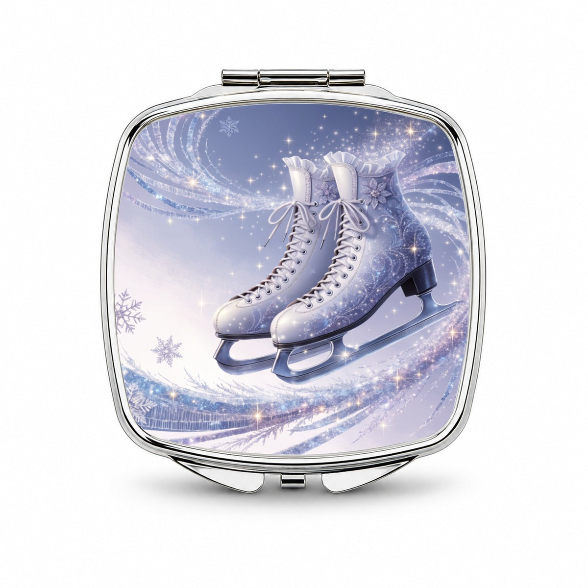 Figure Skating Ice Skates Elegant Small Travel Purse Handbag Pocket Makeup Compact Mirror
