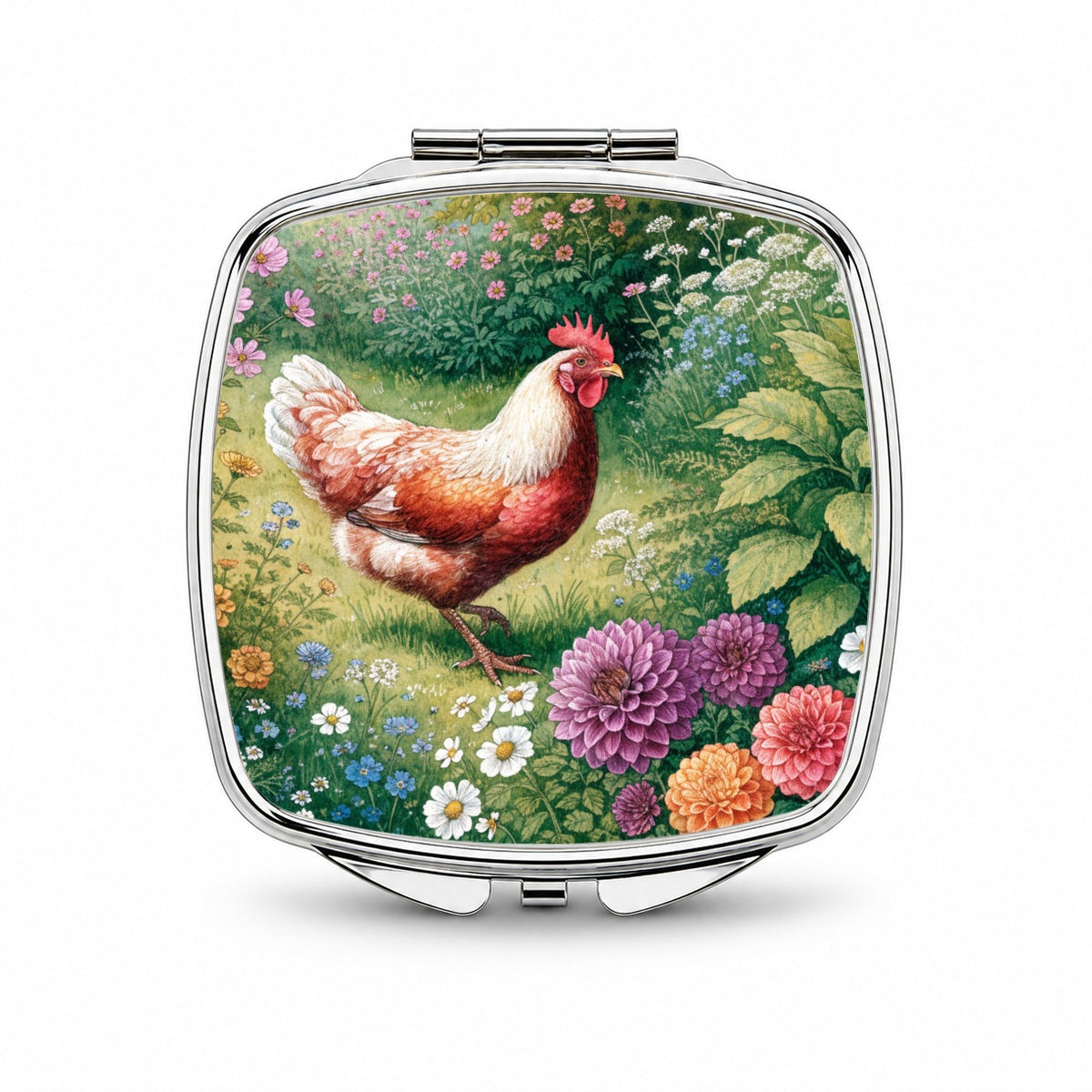 Garden Chicken Wildflowers Small Travel Purse Handbag Pocket Makeup Compact Mirror
