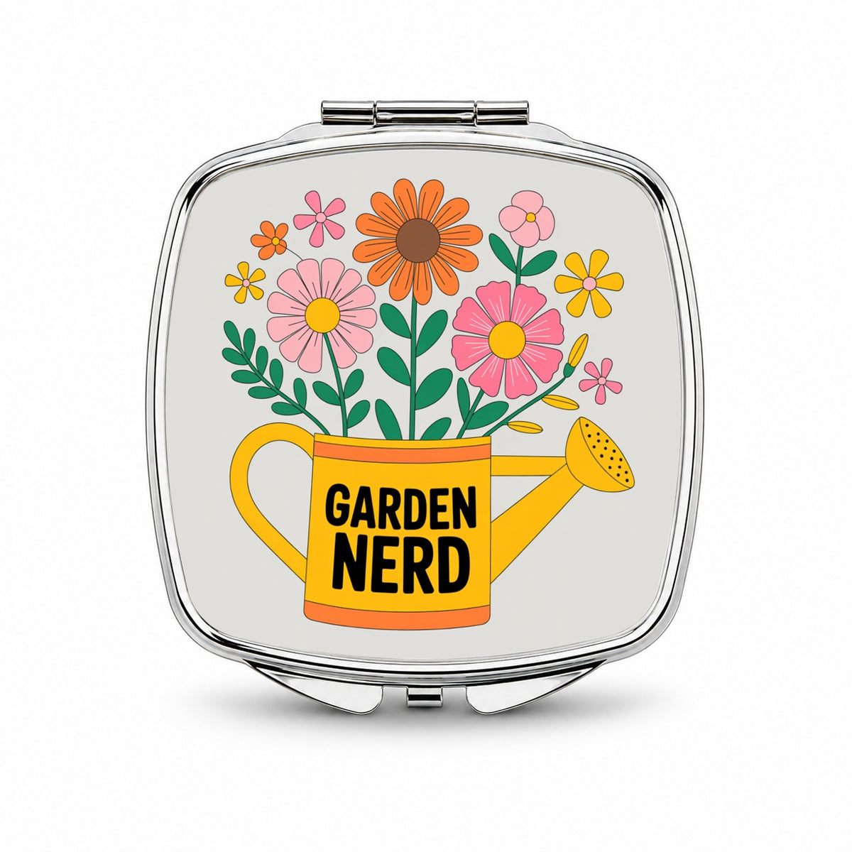 Garden Nerd Watering Can Flowers Small Travel Purse Handbag Pocket Makeup Compact Mirror