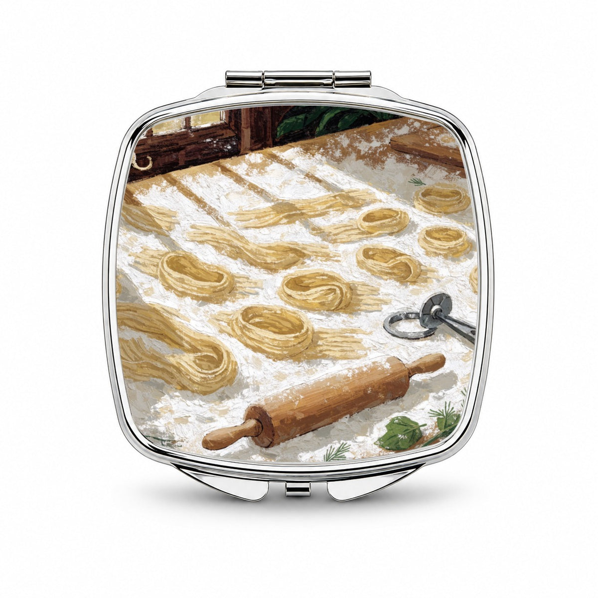 Italian Pasta Making Small Travel Purse Handbag Pocket Makeup Compact Mirror