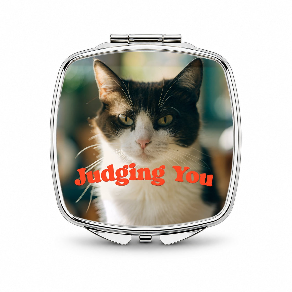 Judging You Cat Funny Small Travel Purse Handbag Pocket Makeup Compact Mirror