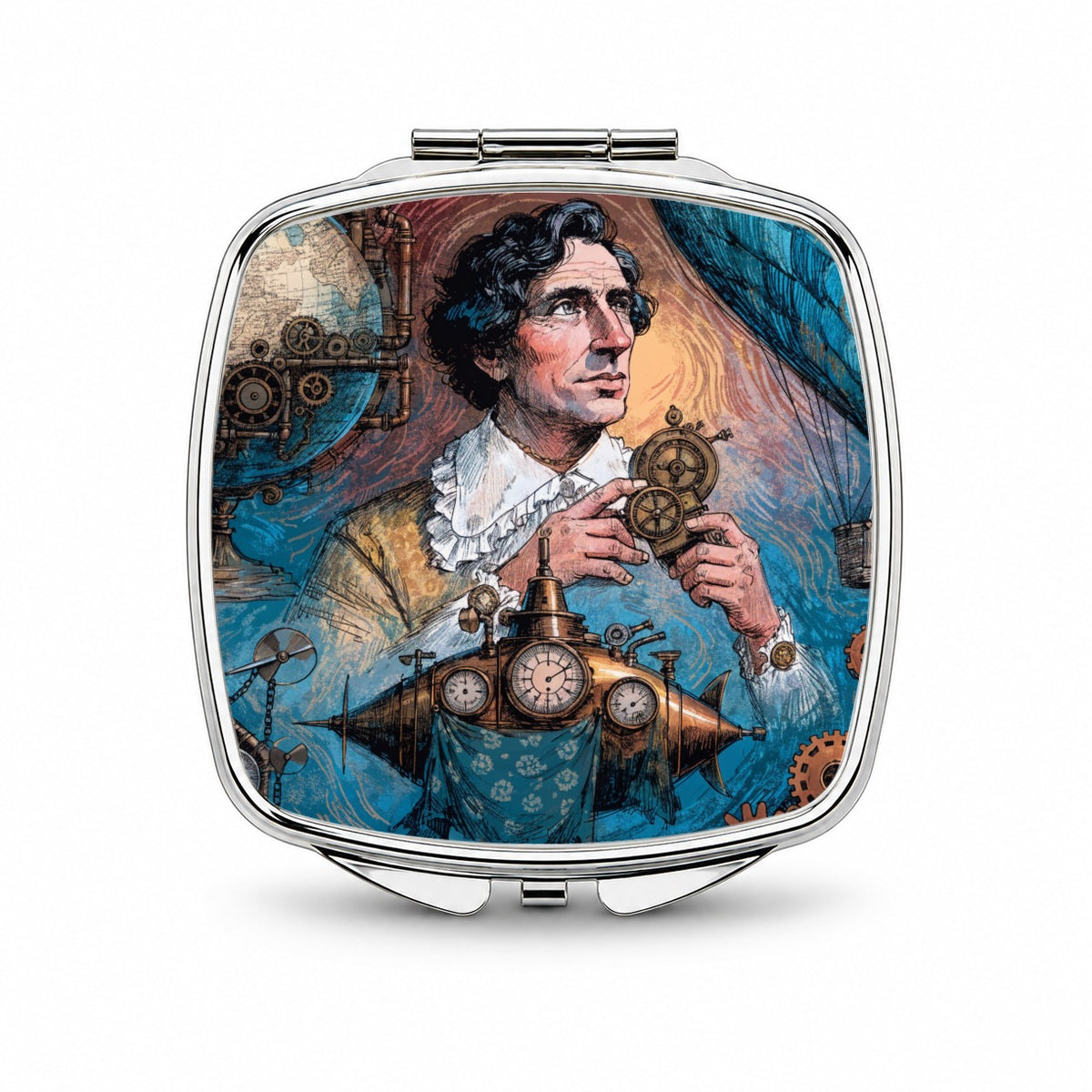 Jules Verne Author Small Travel Purse Handbag Pocket Makeup Compact Mirror