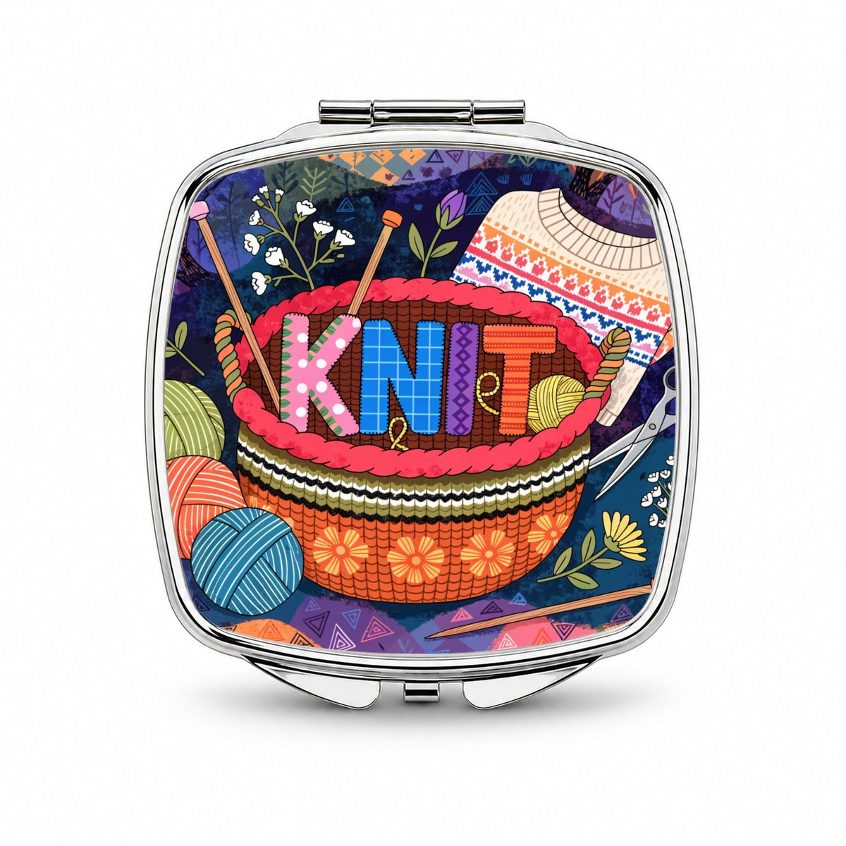 Knit Knitting Colorful Yarn Basket Small Travel Purse Handbag Pocket Makeup Compact Mirror