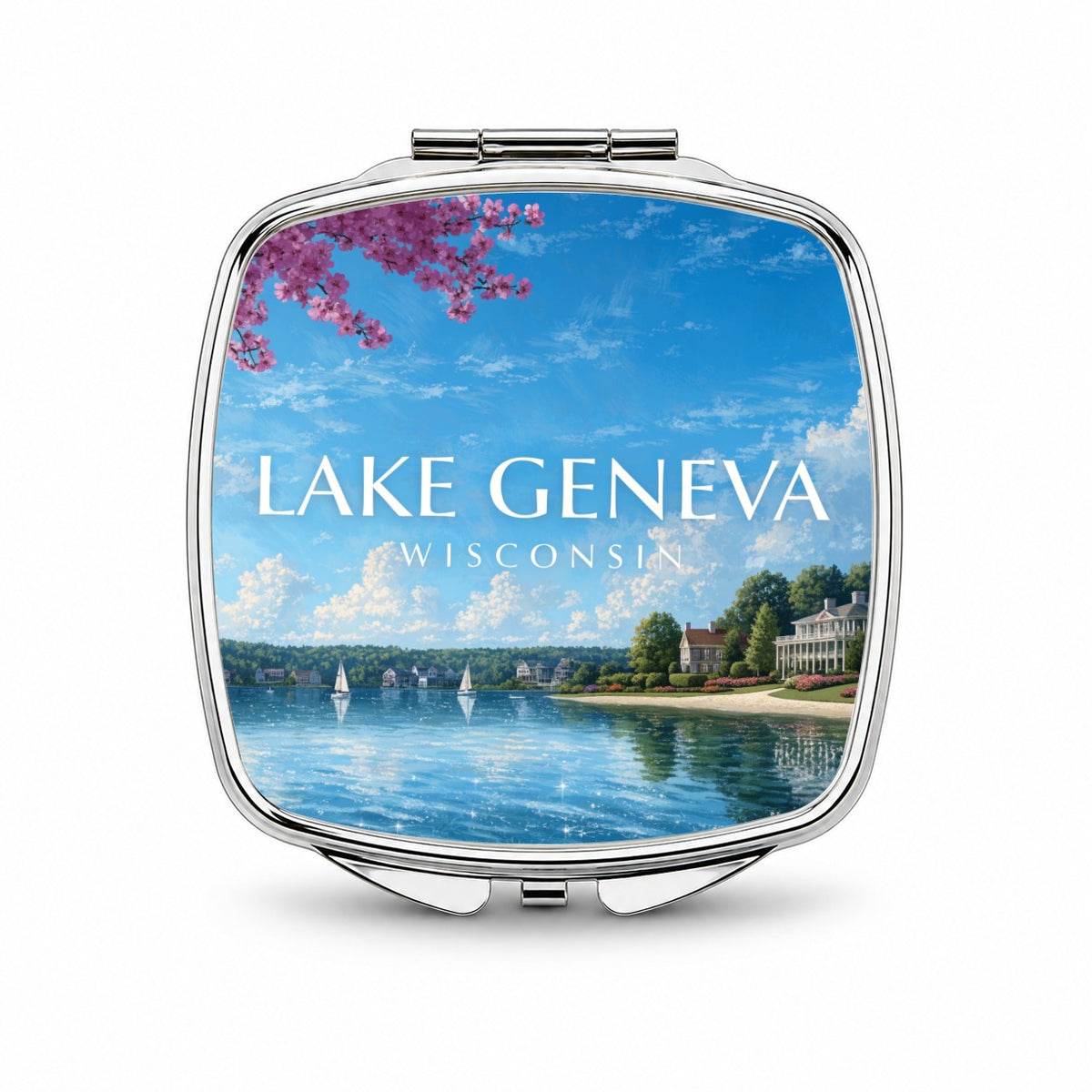 Lake Geneva Wisconsin Travel Small Travel Purse Handbag Pocket Makeup Compact Mirror