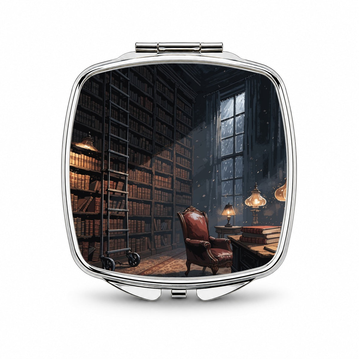 Library at Night Small Travel Purse Handbag Pocket Makeup Compact Mirror