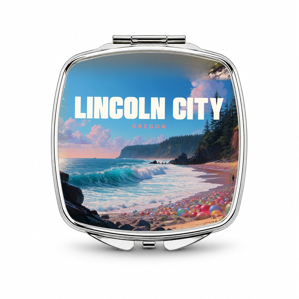 Lincoln City Oregon Travel Small Travel Purse Handbag Pocket Makeup Compact Mirror