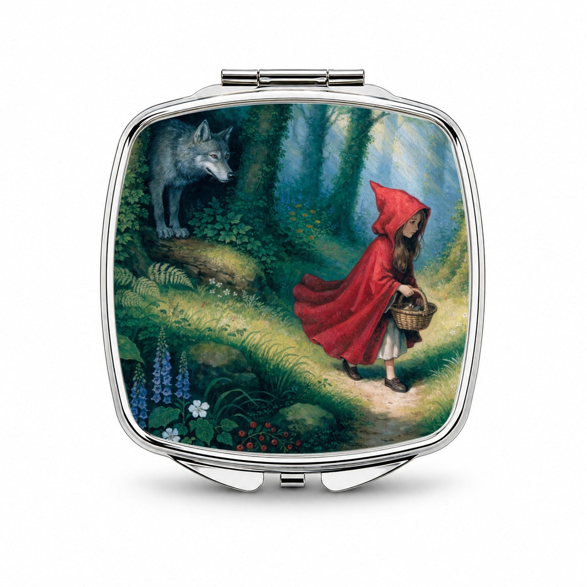 Little Red Riding Hood Fairy Tale Small Travel Purse Handbag Pocket Makeup Compact Mirror