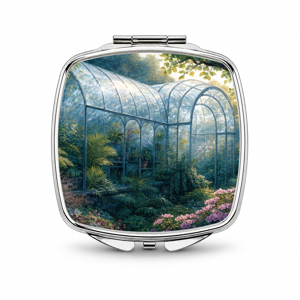 Lush Garden Glass Conservatory Small Travel Purse Handbag Pocket Makeup Compact Mirror
