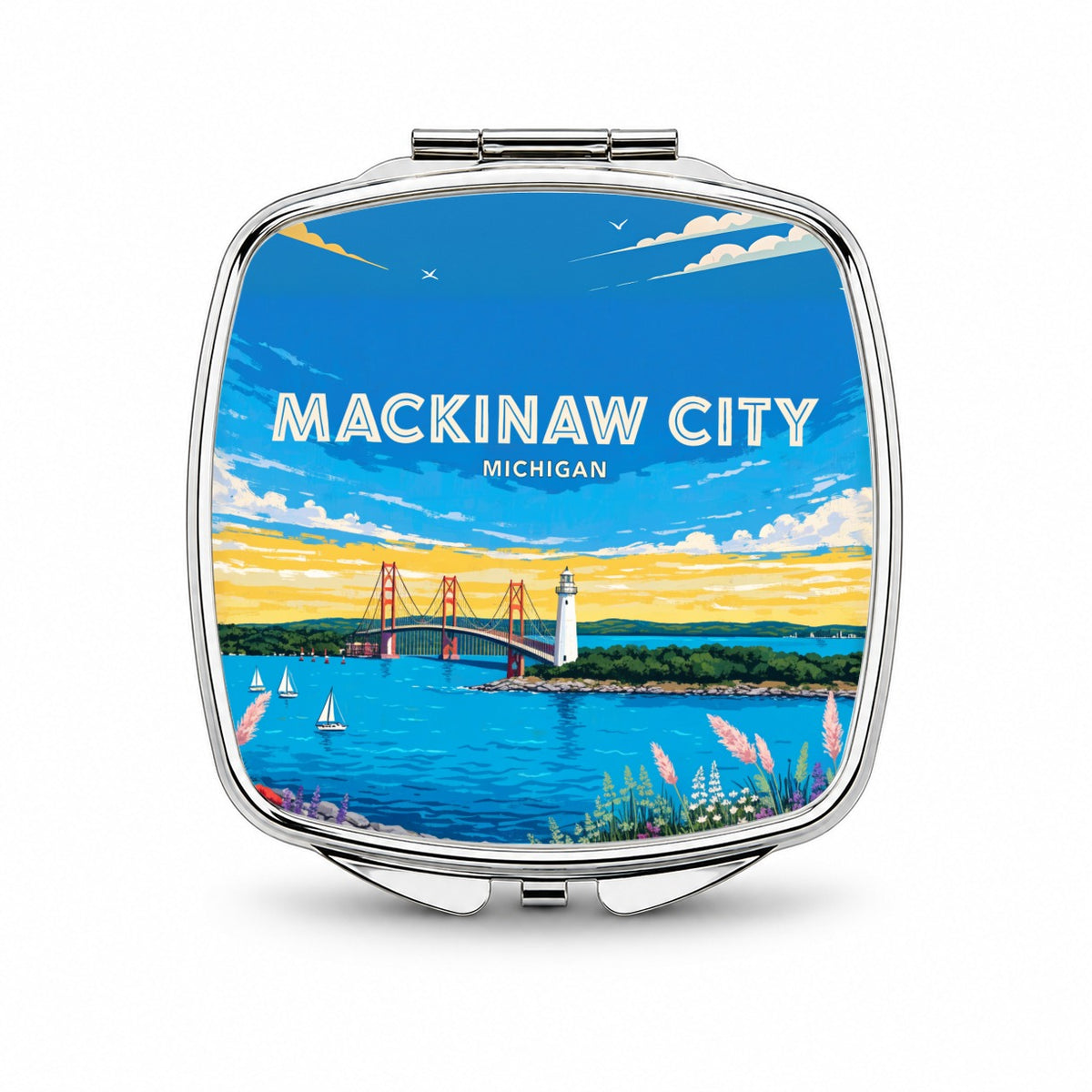 Mackinaw City Michigan Travel Small Travel Purse Handbag Pocket Makeup Compact Mirror