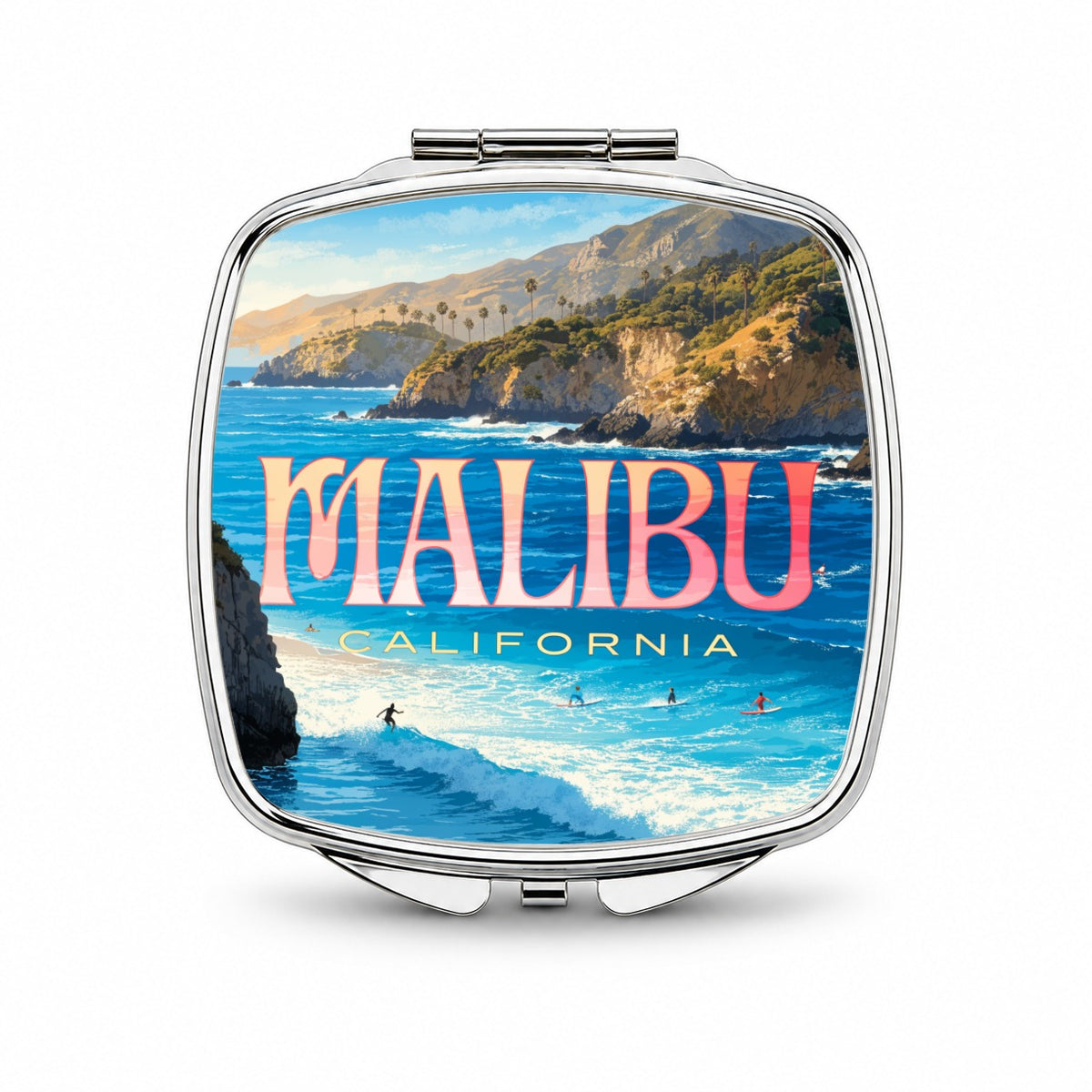 Malibu California Travel Ocean Small Travel Purse Handbag Pocket Makeup Compact Mirror