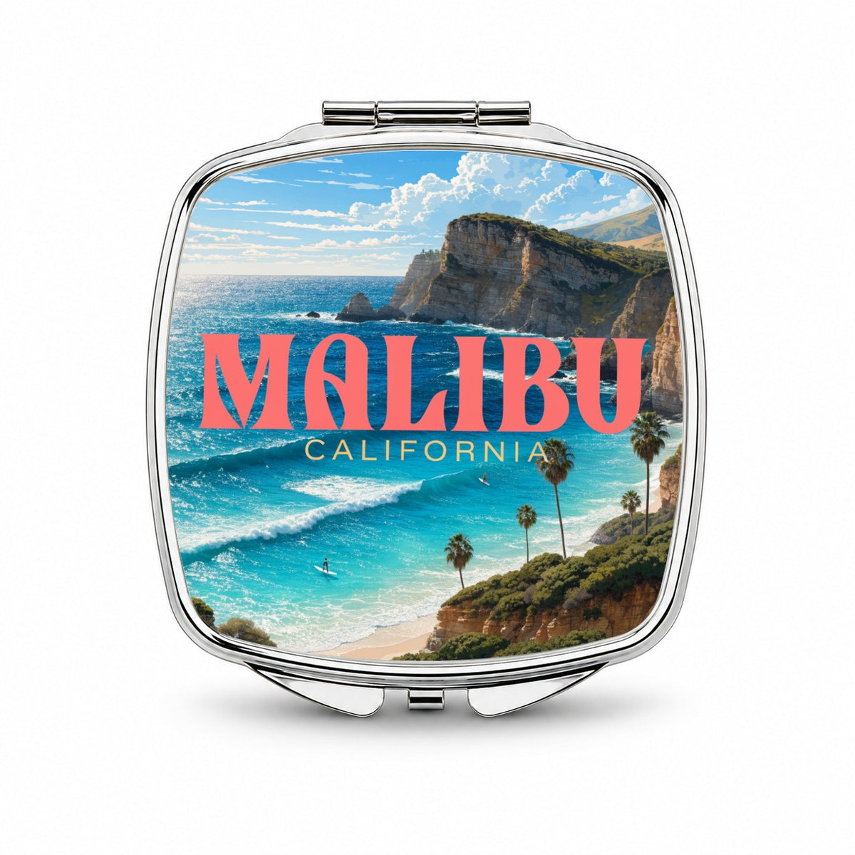 Malibu California Travel Small Travel Purse Handbag Pocket Makeup Compact Mirror