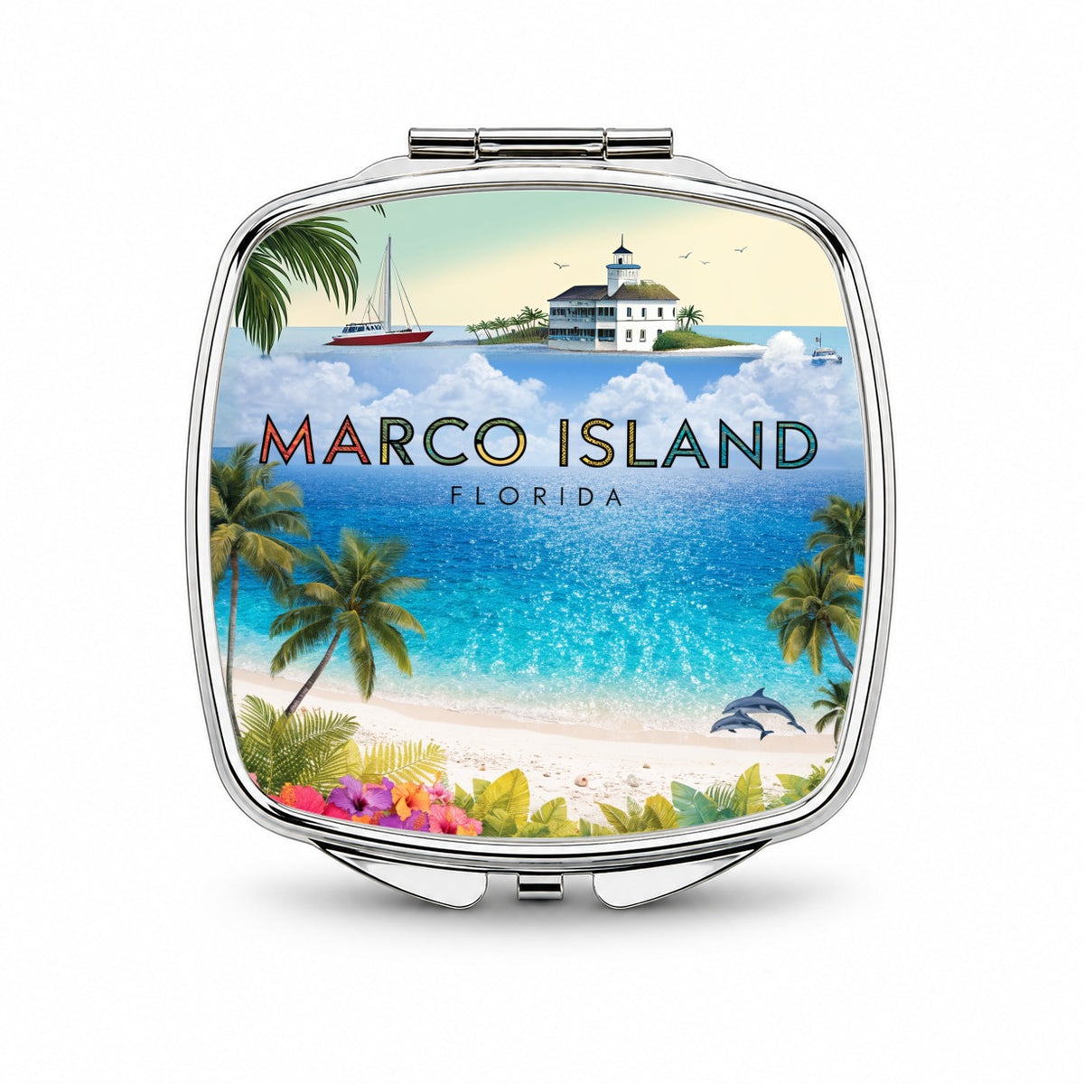 Marco Island Florida Travel Small Travel Purse Handbag Pocket Makeup Compact Mirror