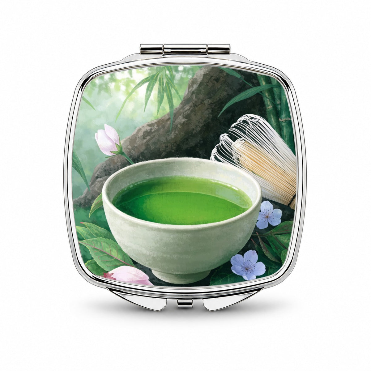 Matcha Tea Garden Small Travel Purse Handbag Pocket Makeup Compact Mirror