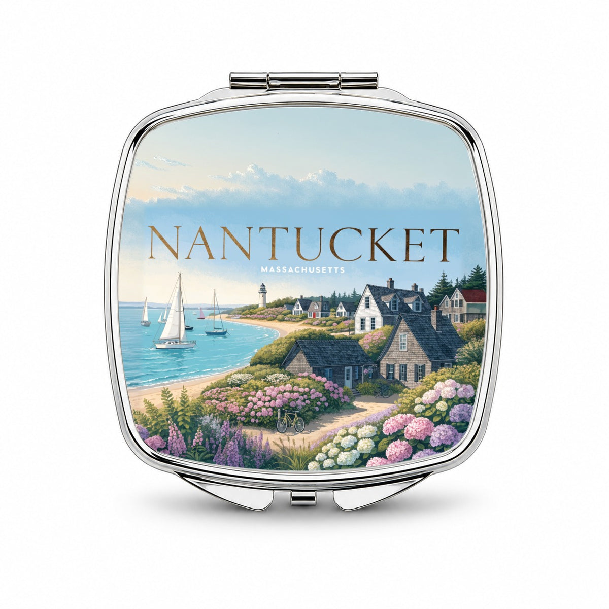 Nantucket Massachusetts Travel Small Travel Purse Handbag Pocket Makeup Compact Mirror