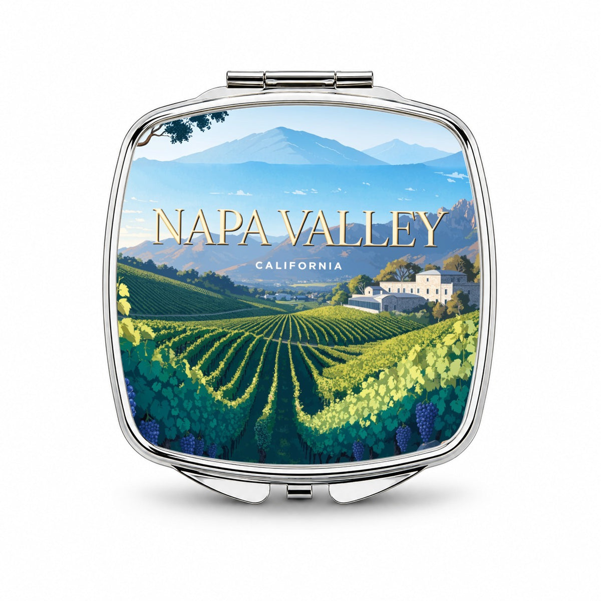 Napa Valley California Travel Grape Vines Wine Small Travel Purse Handbag Pocket Makeup Compact Mirror