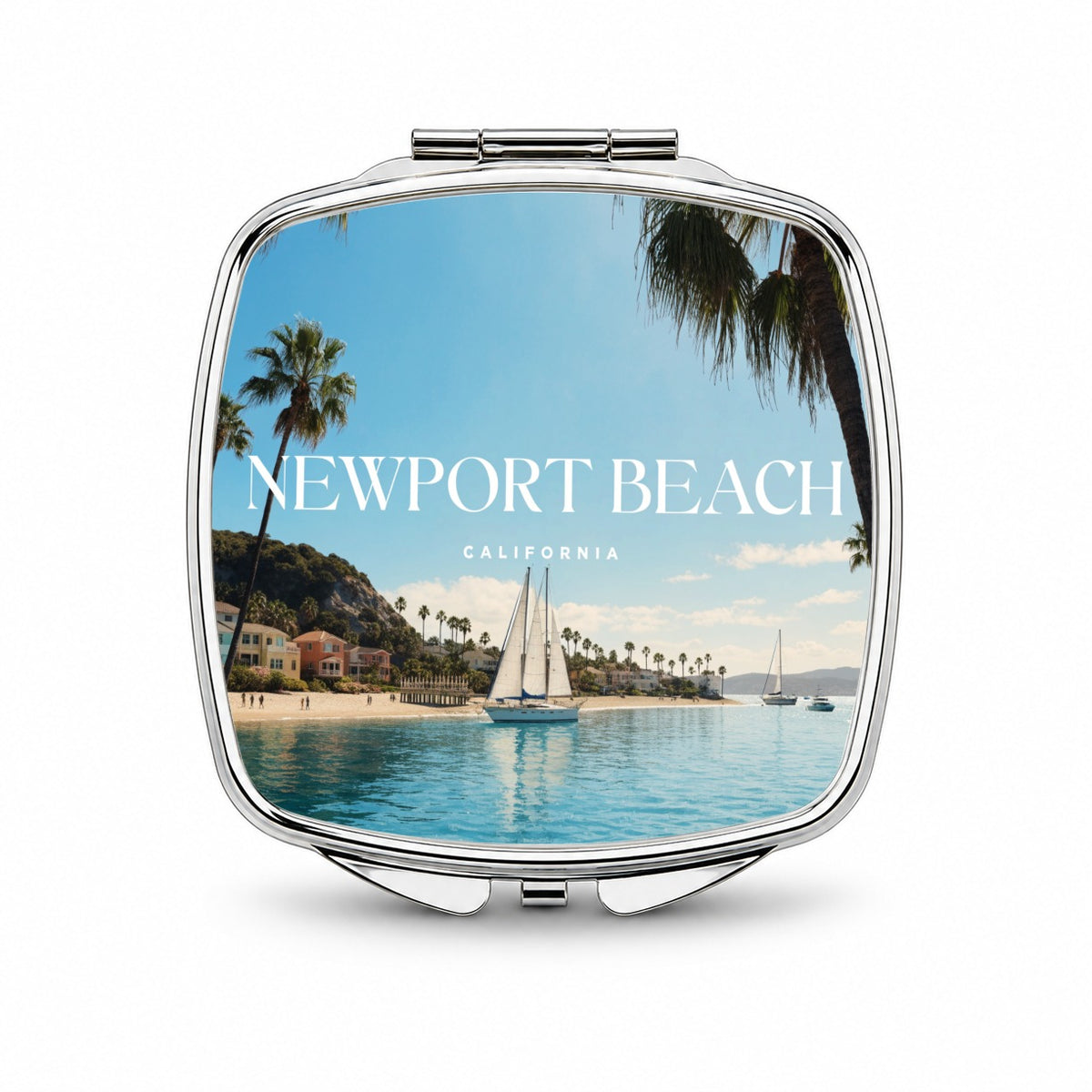 Newport Beach California Travel Small Travel Purse Handbag Pocket Makeup Compact Mirror