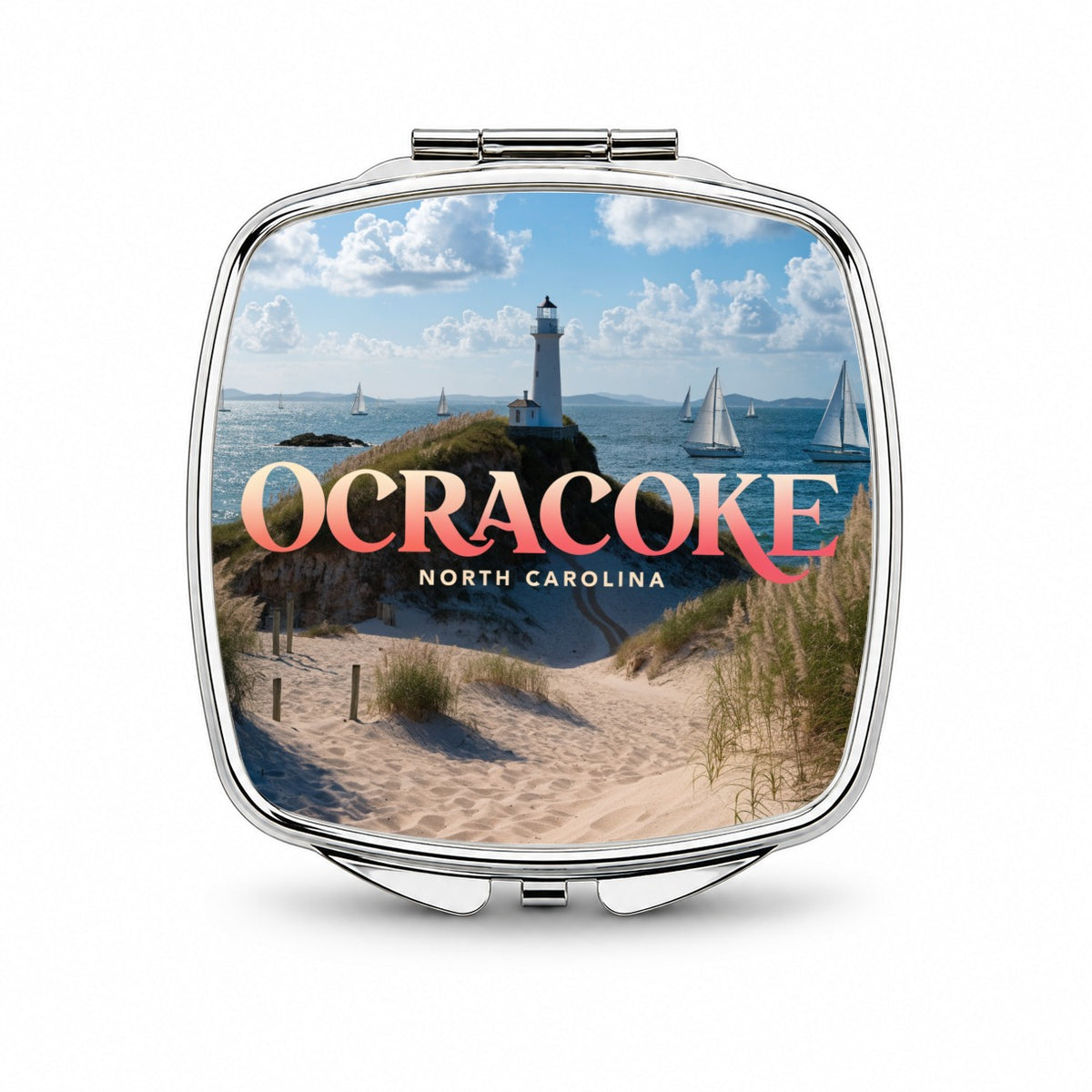 Ocracoke North Carolina Travel Small Travel Purse Handbag Pocket Makeup Compact Mirror