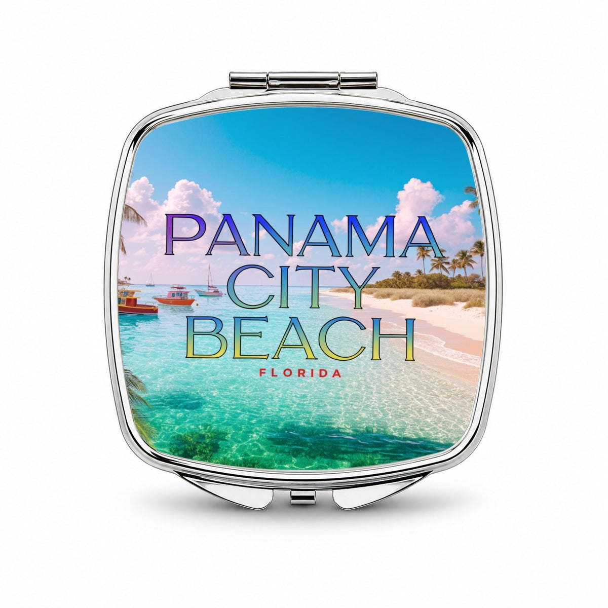 Panama City Beach Florida Travel Small Travel Purse Handbag Pocket Makeup Compact Mirror