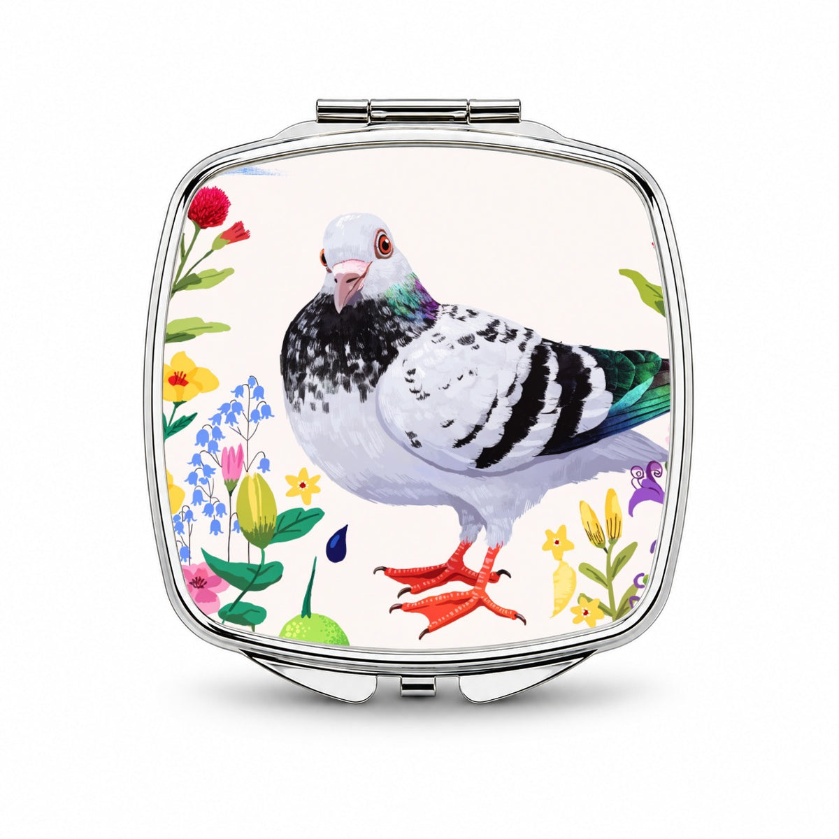 Pigeon With Wildflowers Small Travel Purse Handbag Pocket Makeup Compact Mirror