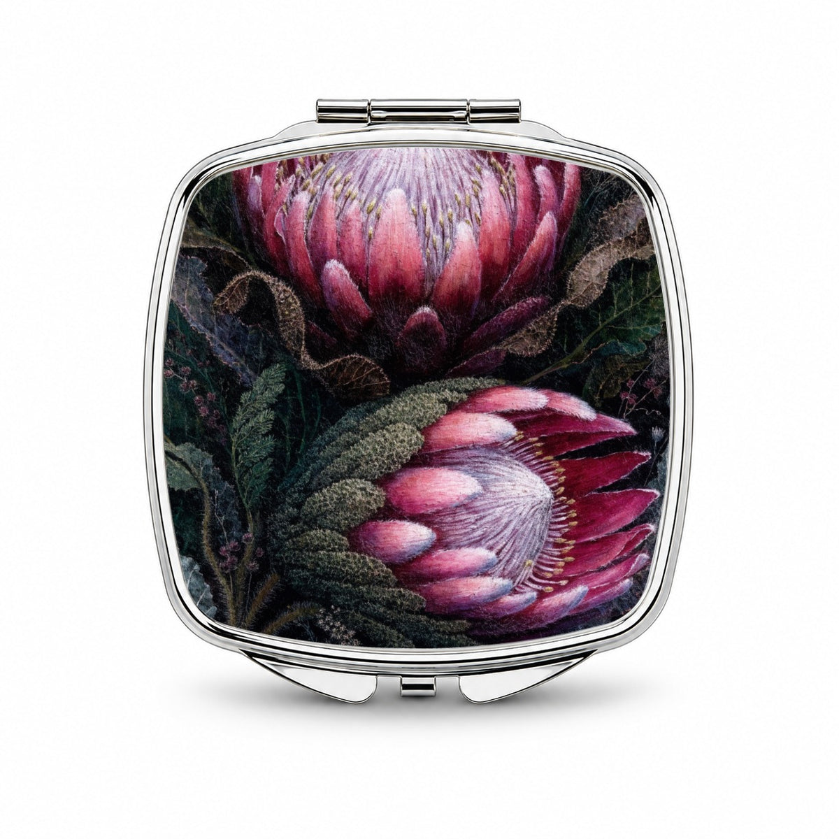 Pink Protea Botanical Small Travel Purse Handbag Pocket Makeup Compact Mirror