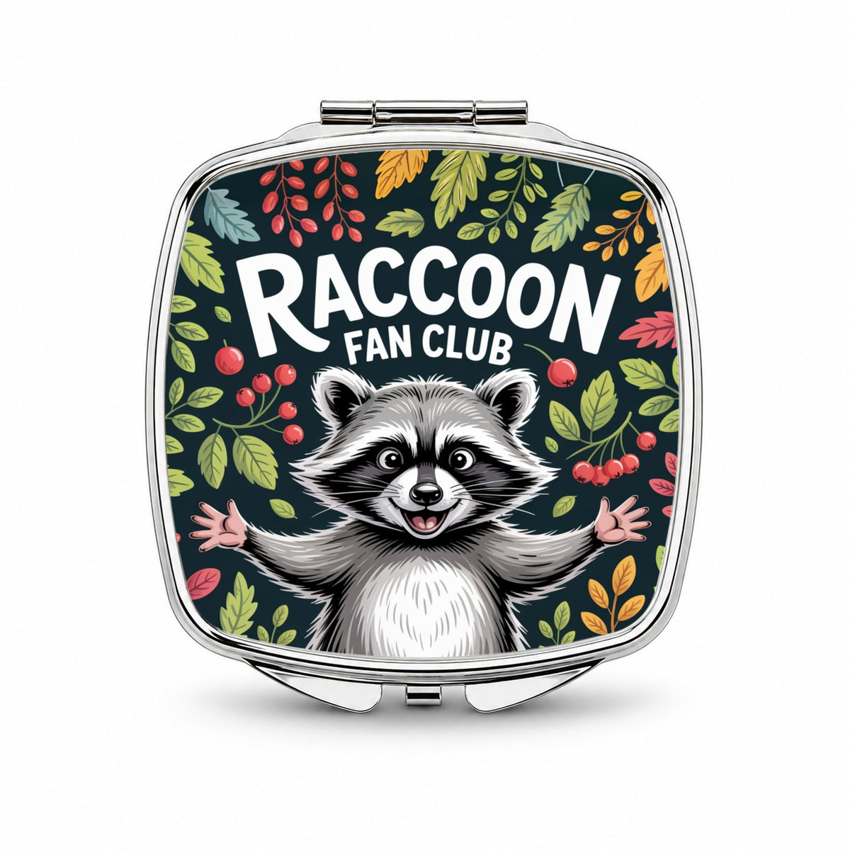 Raccoon Fan Club Mischievous Small Travel Purse Handbag Pocket Makeup Compact Mirror