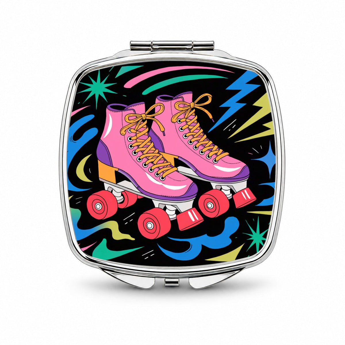 Retro Roller Skates Small Travel Purse Handbag Pocket Makeup Compact Mirror