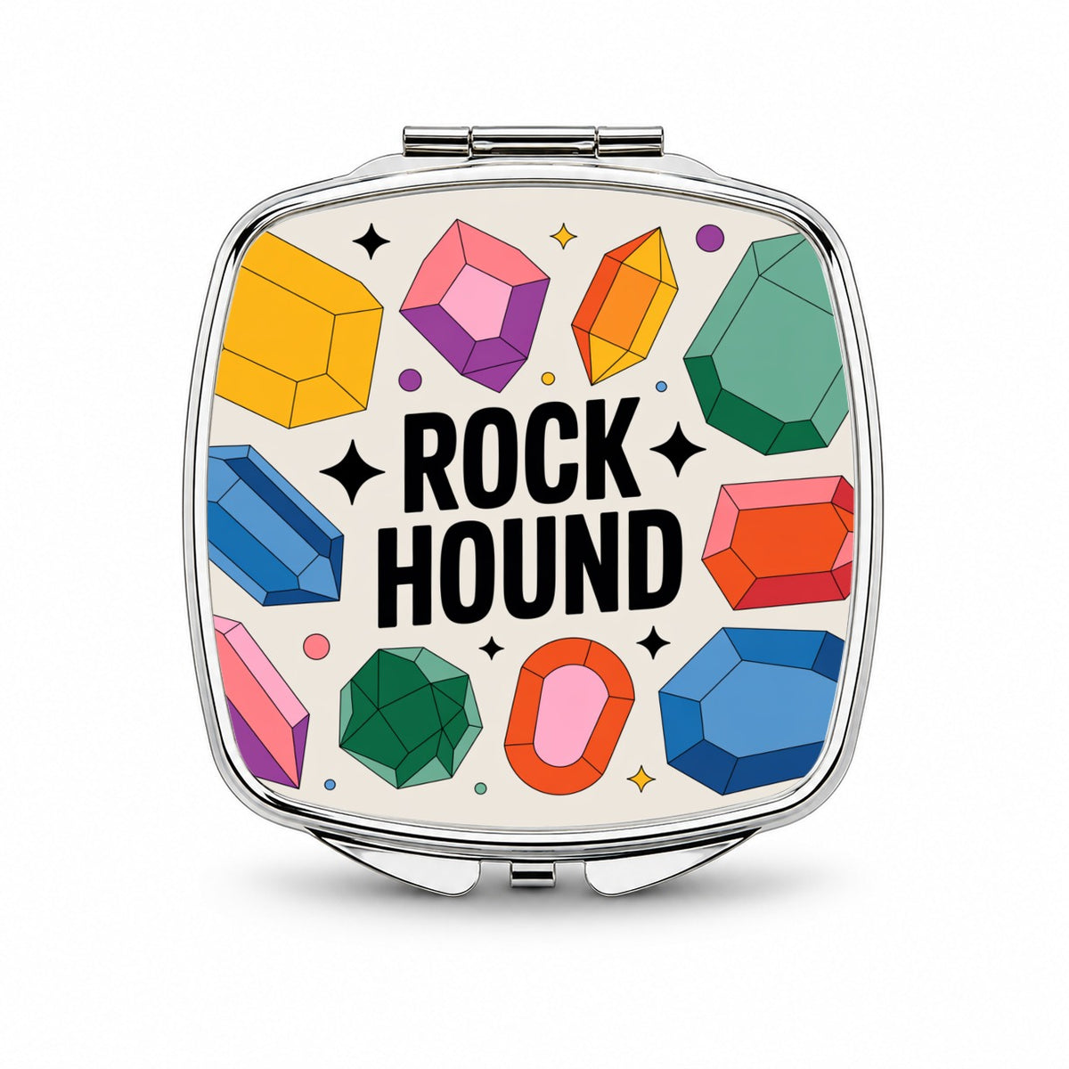Rock Hound Crystals Polished Stones Small Travel Purse Handbag Pocket Makeup Compact Mirror