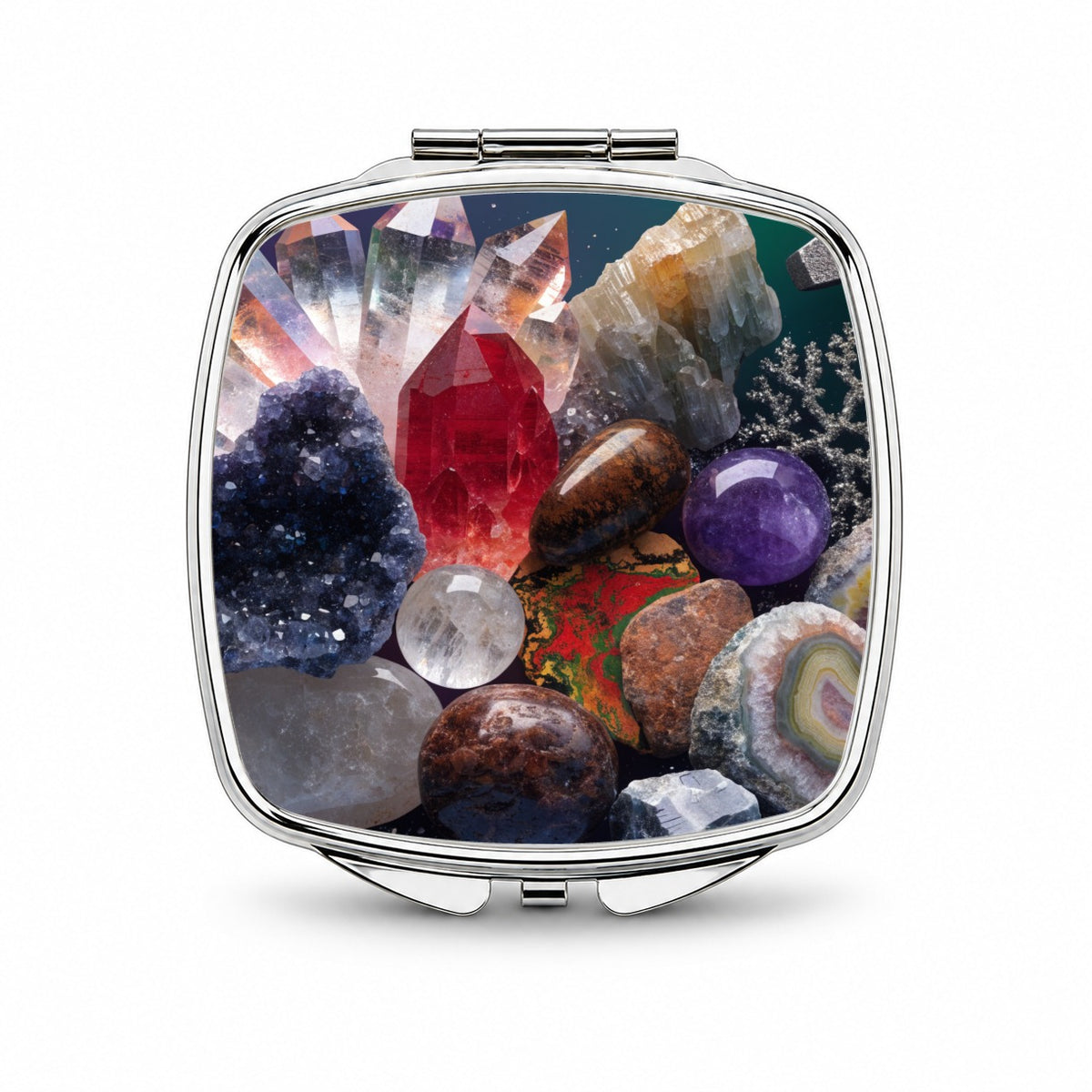 Rockhounding Crystals Geology Small Travel Purse Handbag Pocket Makeup Compact Mirror