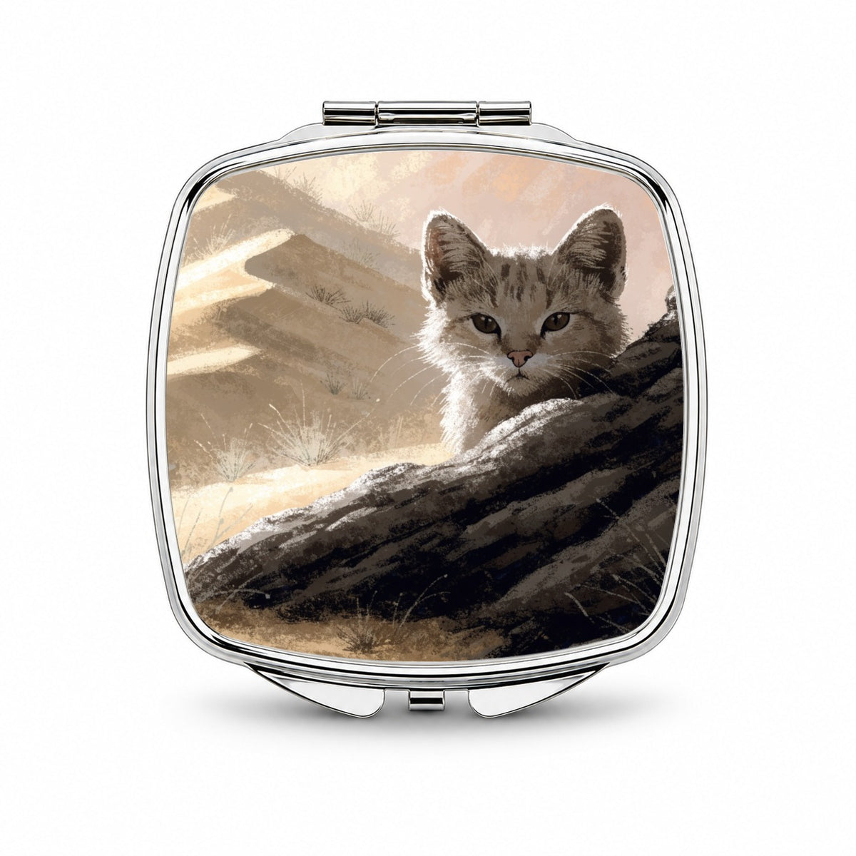 Sand Cat Desert Small Travel Purse Handbag Pocket Makeup Compact Mirror