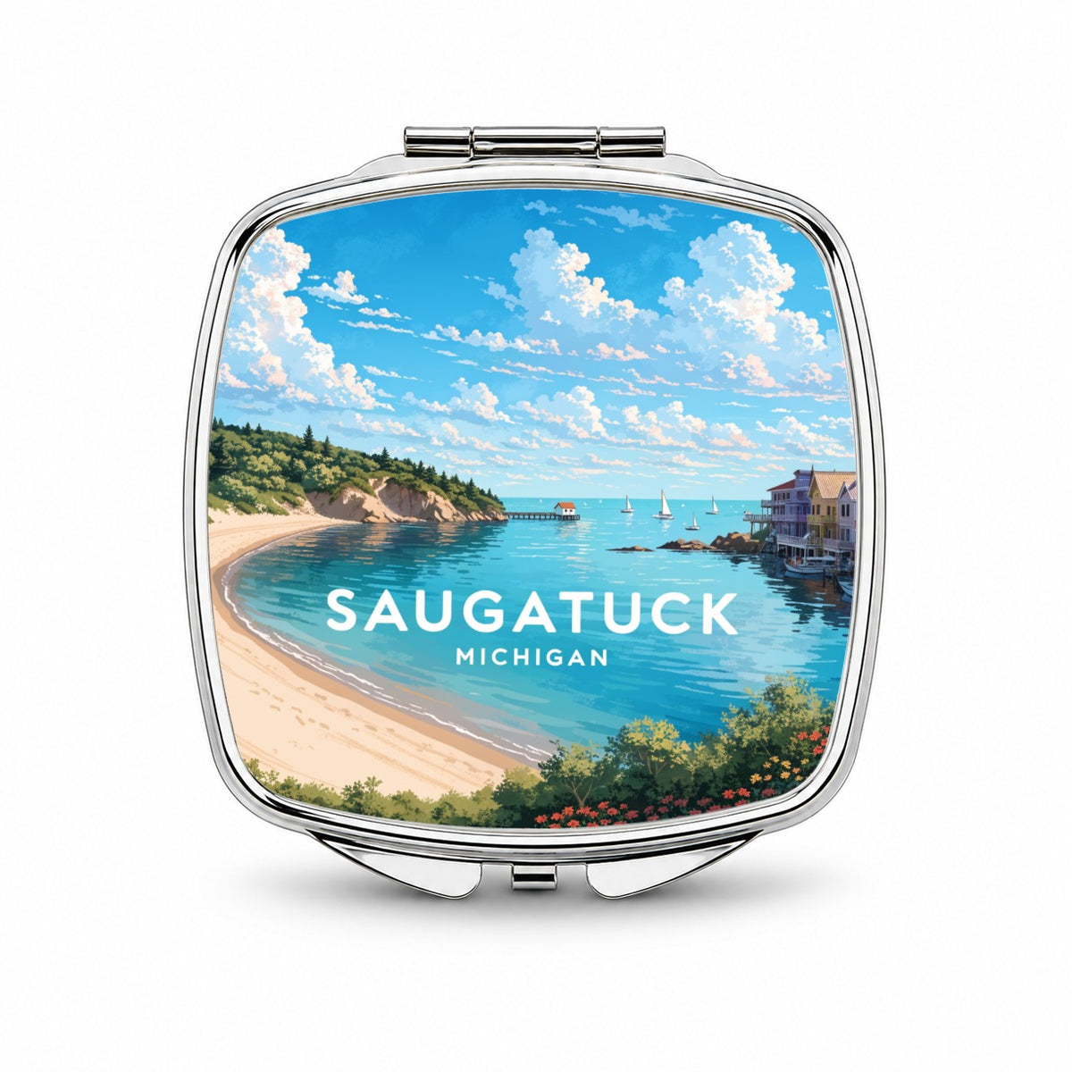 Saugatuck Michigan Travel Small Travel Purse Handbag Pocket Makeup Compact Mirror