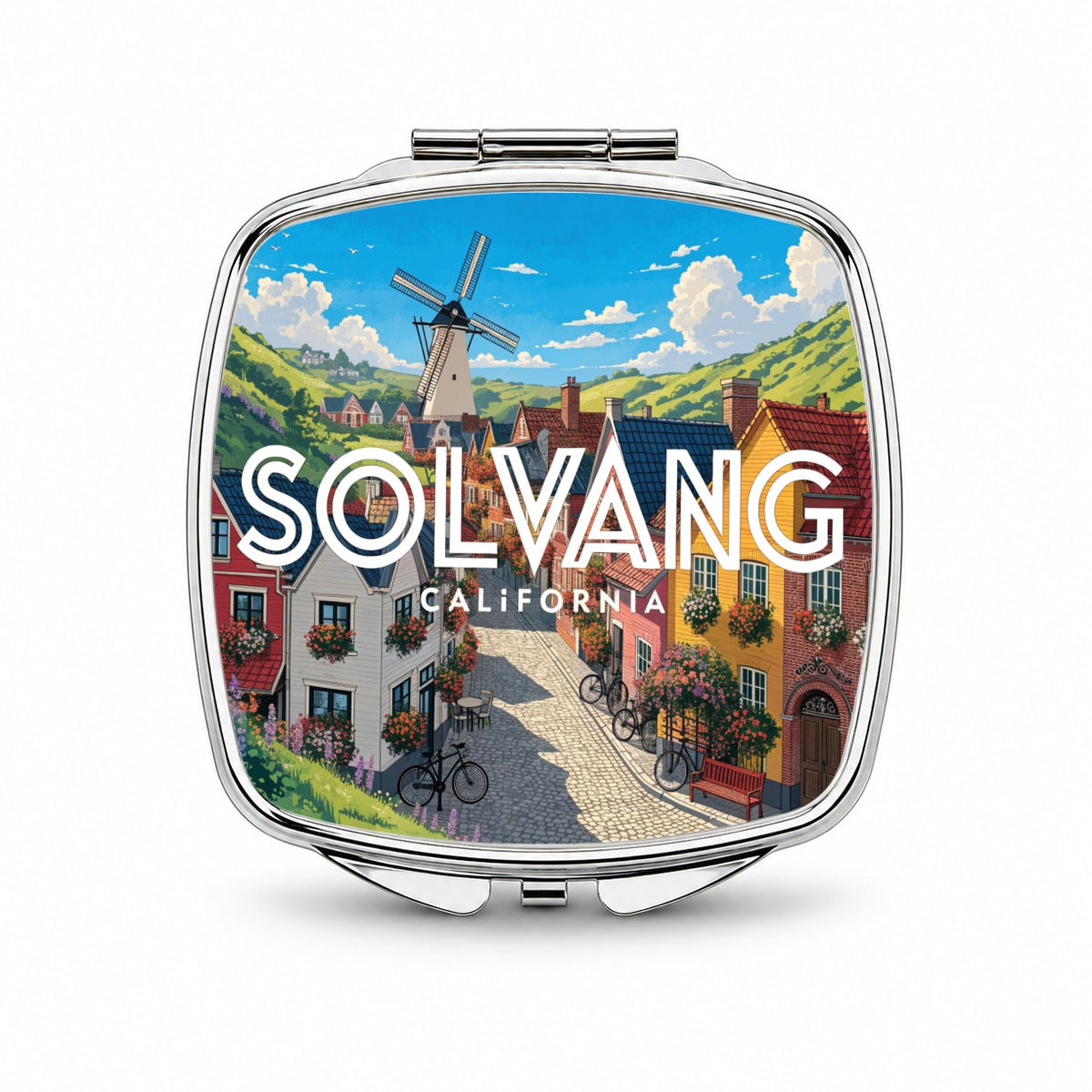 Solvang California Travel Small Travel Purse Handbag Pocket Makeup Compact Mirror