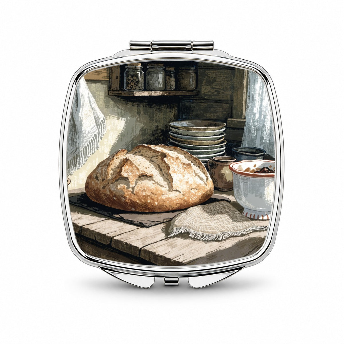 Sourdough Cottage Kitchen Small Travel Purse Handbag Pocket Makeup Compact Mirror