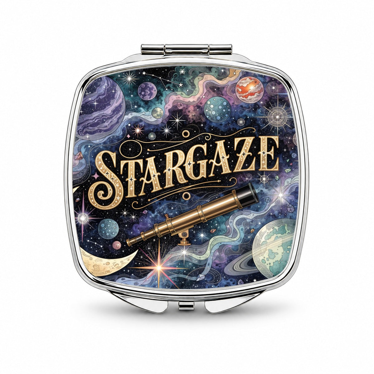 Stargaze Telescope Astronomy Space Small Travel Purse Handbag Pocket Makeup Compact Mirror